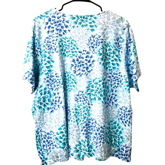 Karen Scott Woman 100% cotto shirt blue floral design size 1X - Picture 3 of 3